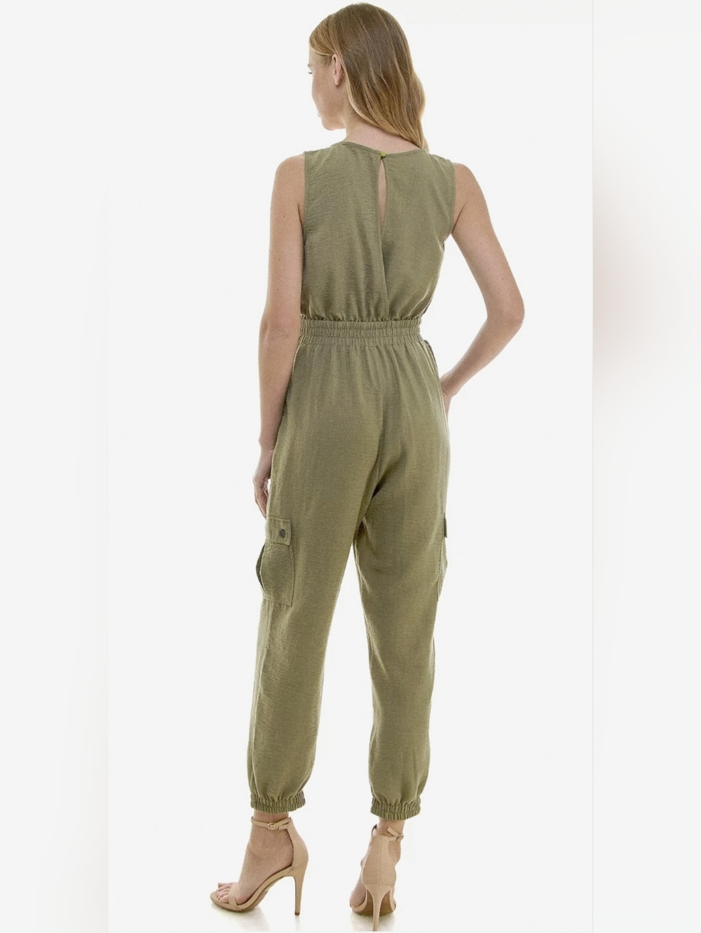 As U Wish Juniors' Olive Green Drawstring Waist Cargo Jumpsuit - Size Large - Picture 3 of 16